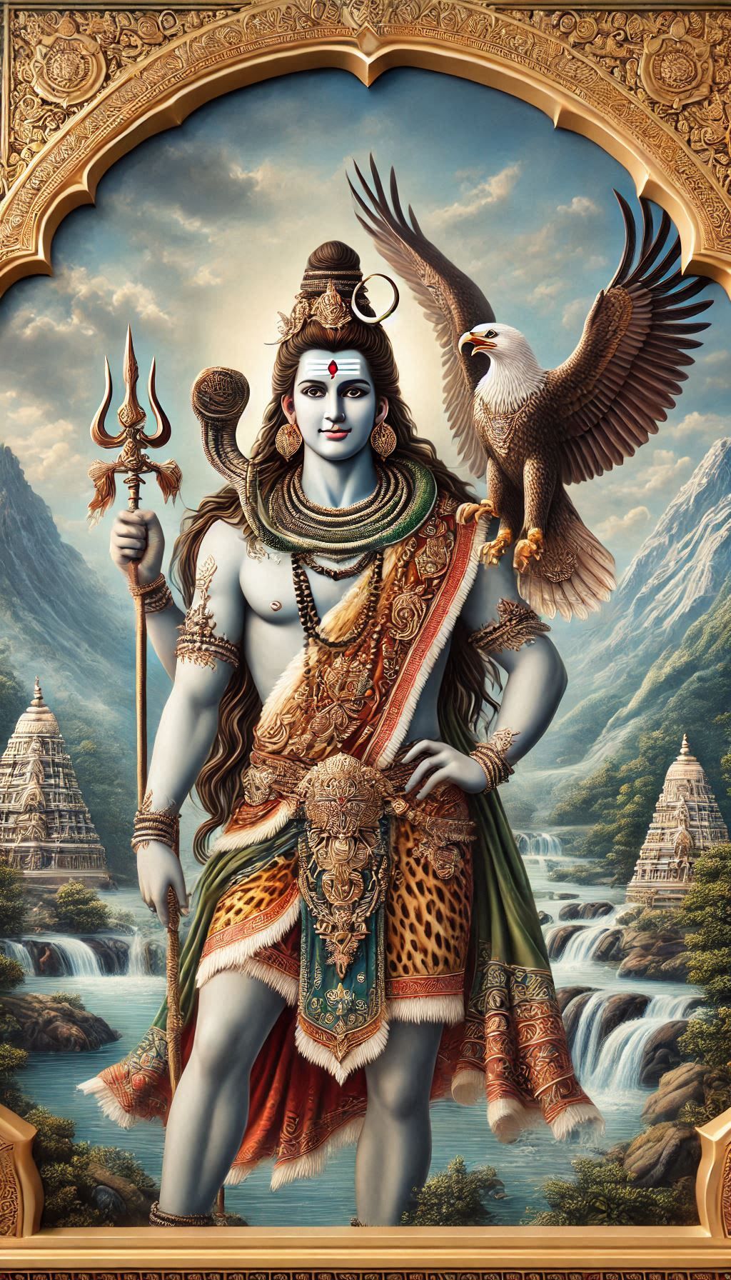 Shiva standing with eagle and Trishul