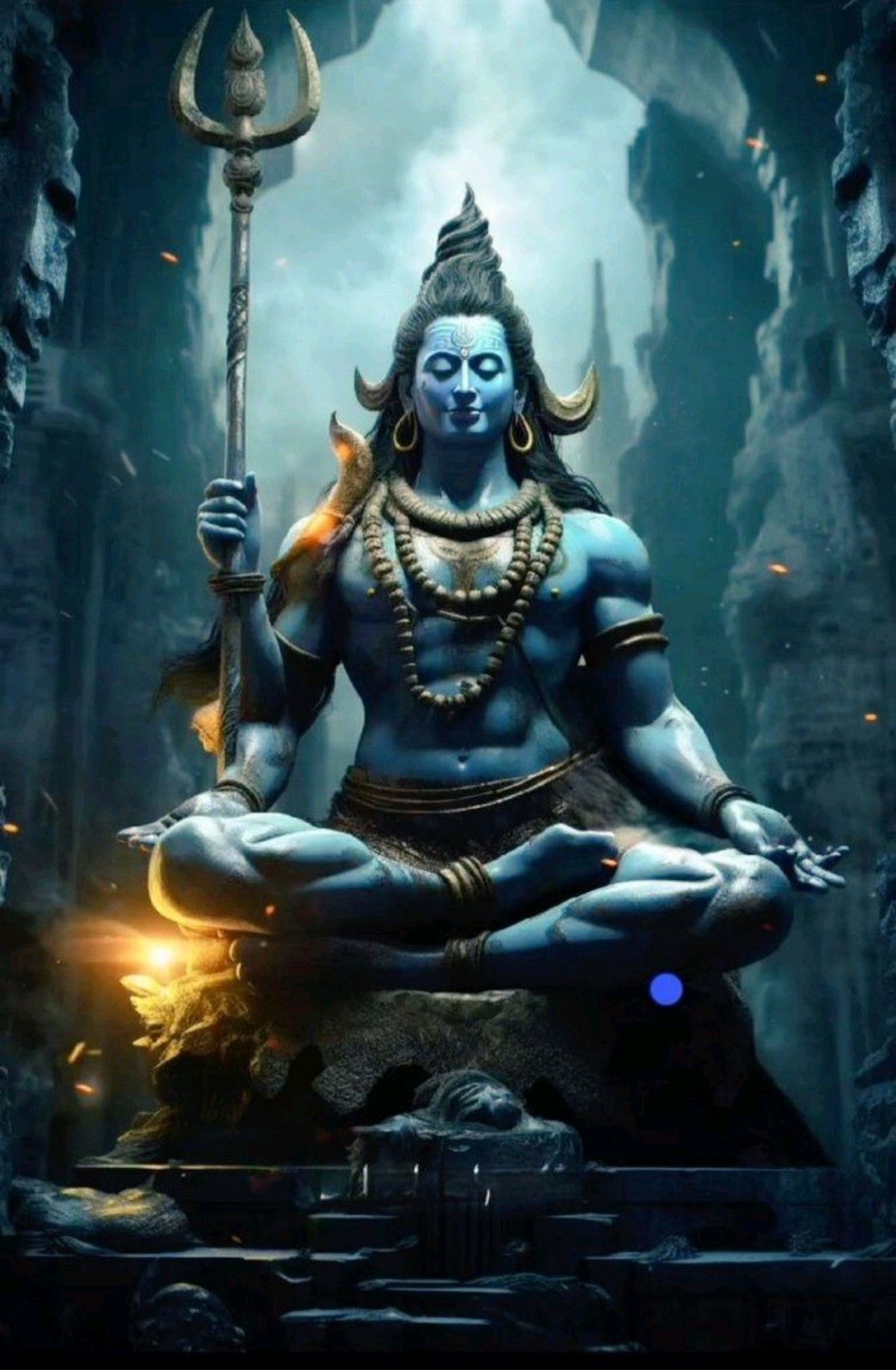 Blue Shiva meditating on a mountain