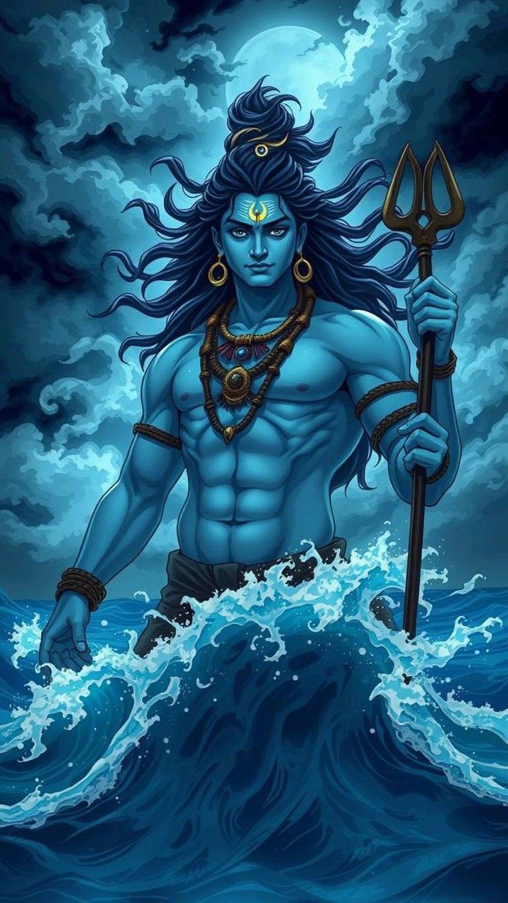 Lord Shiva emerging from ocean waves