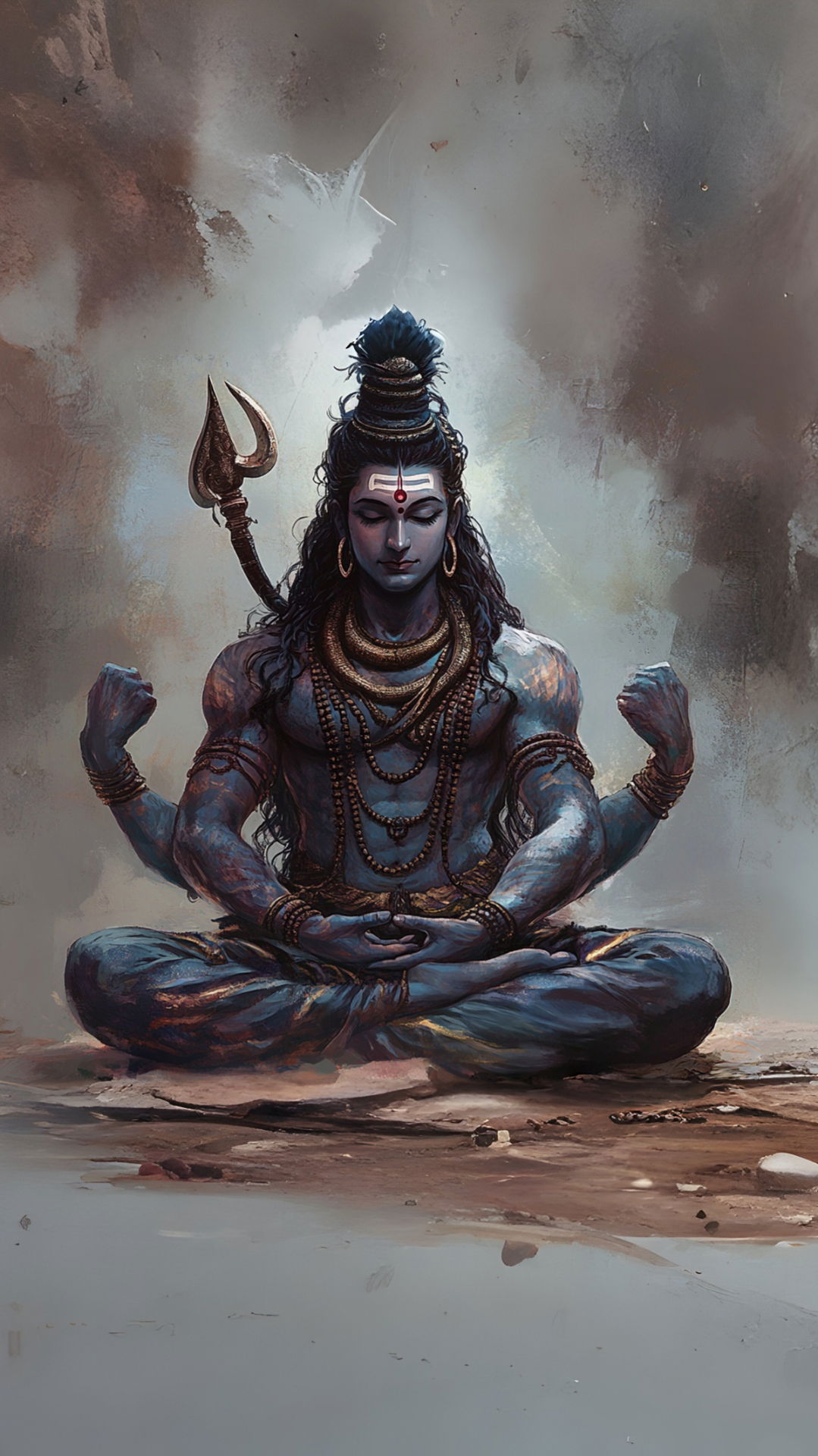Meditating Shiva with Trishul in hand.