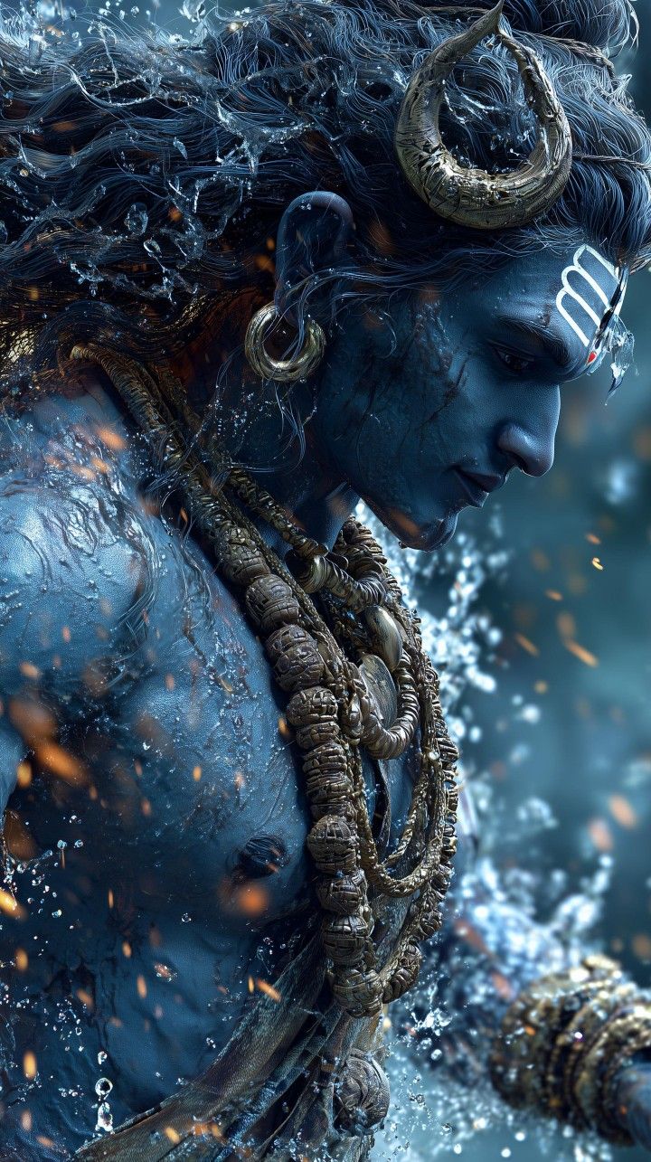 Divine Shiva amidst flowing water.