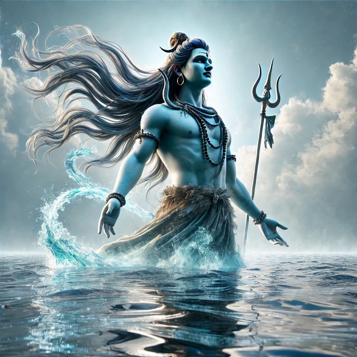 Lord Shiva emerging from ocean waters