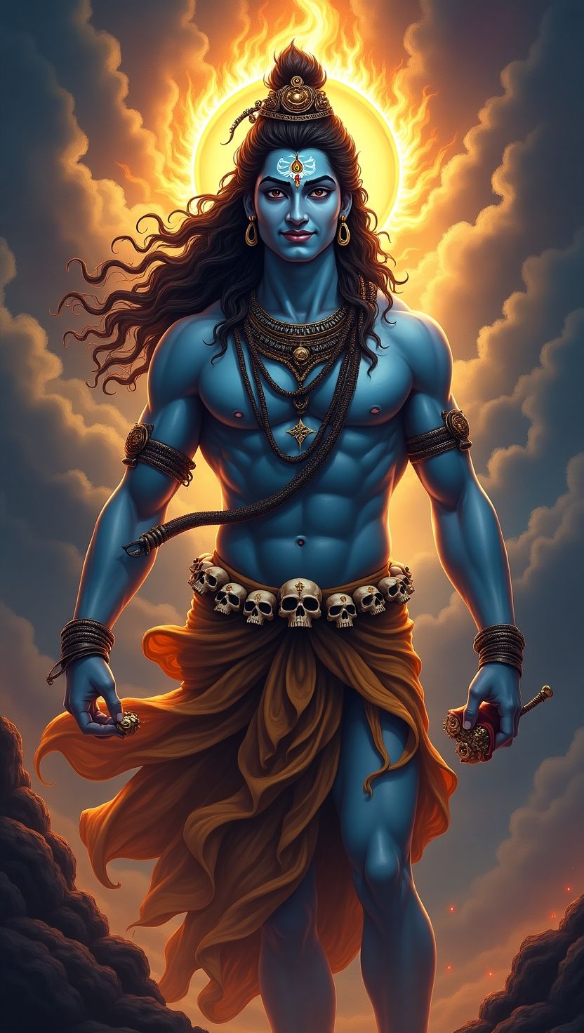 Powerful Shiva with Trishul and skulls