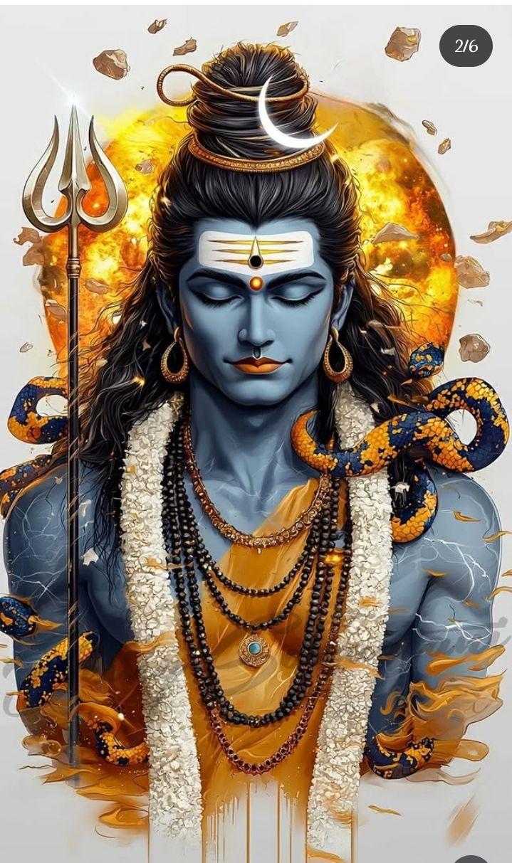 Serene Shiva with Trident and Crescent Moon