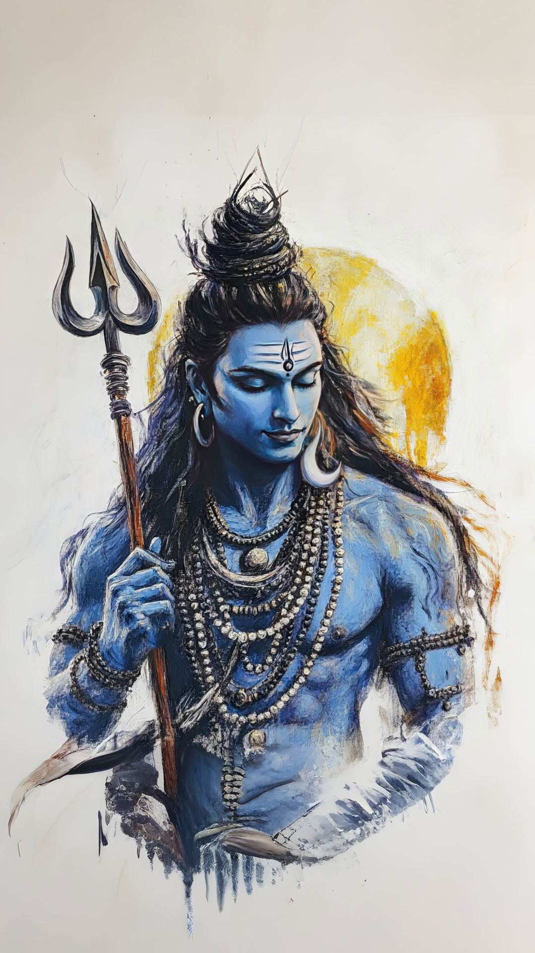 Blue-skinned Shiva with trident portrait