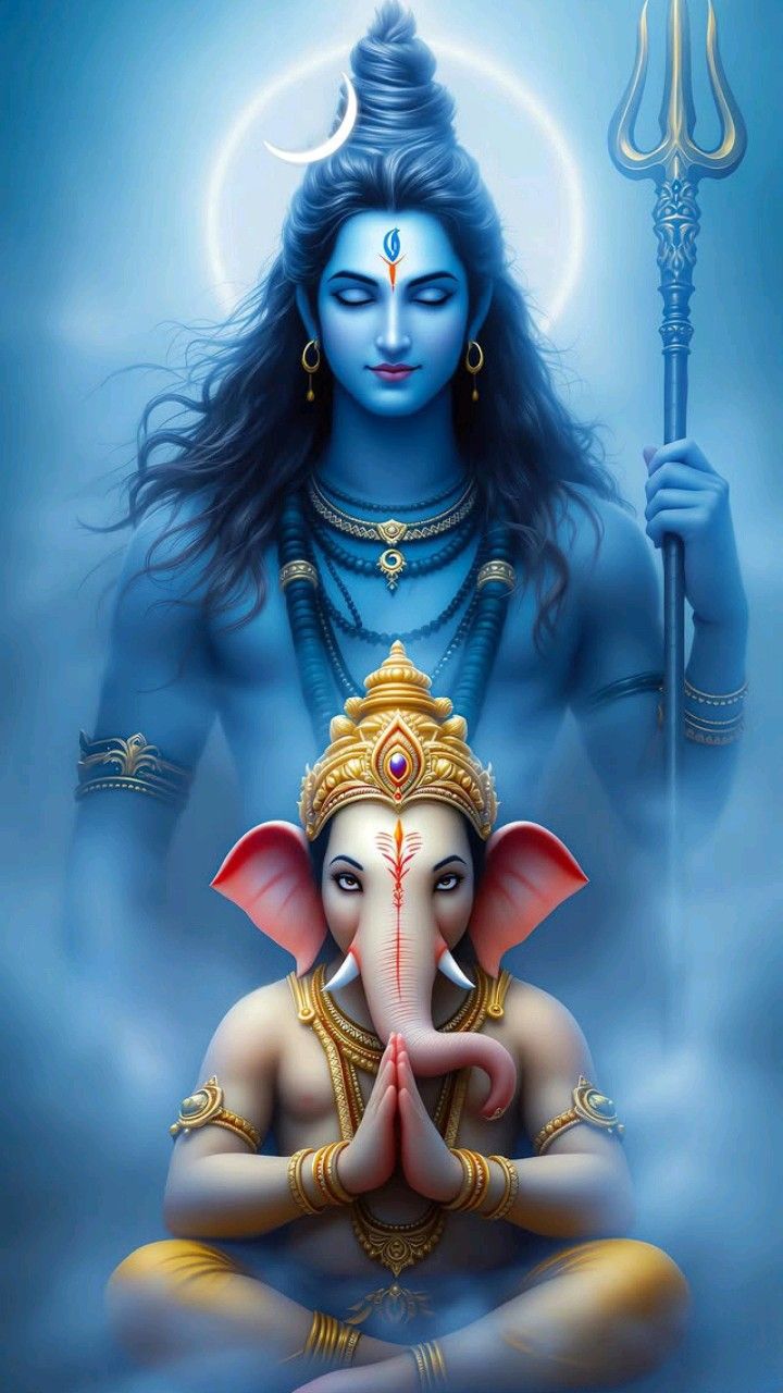 Shiva and Ganesha in divine blessing pose.