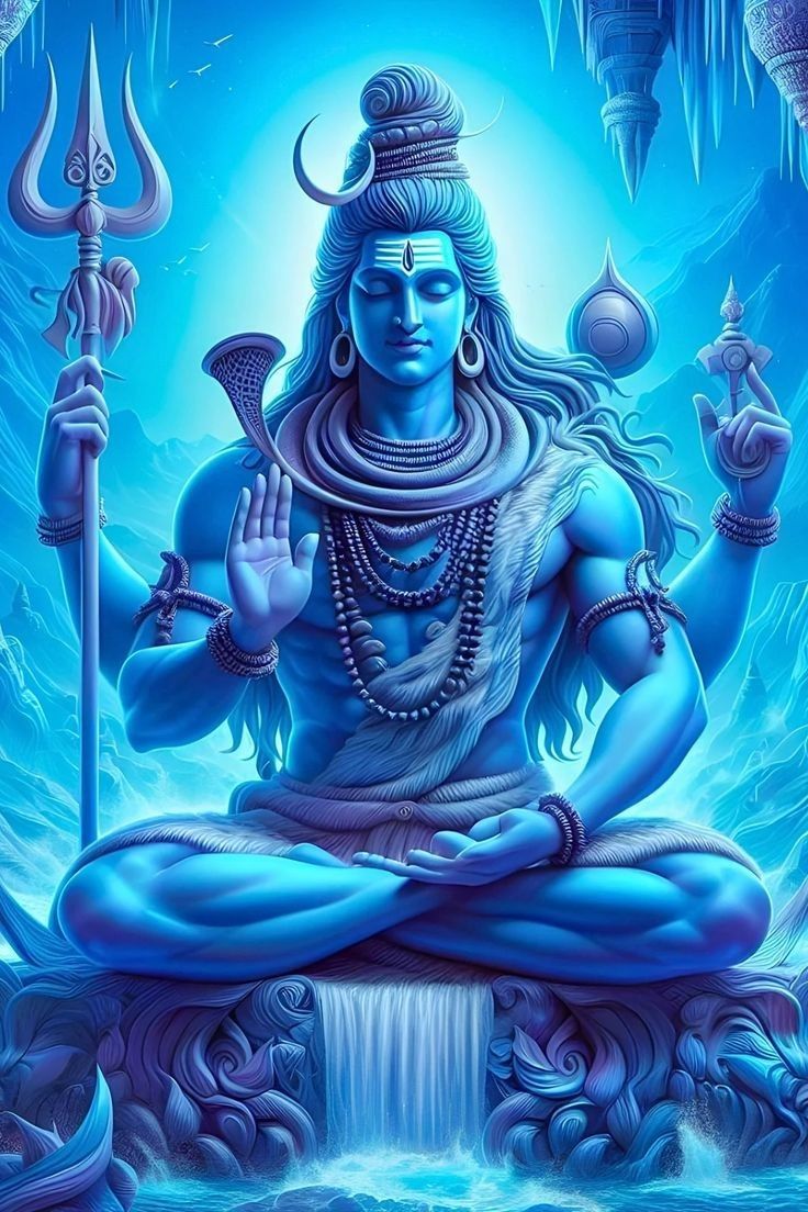 Meditating Shiva amidst mountain landscape