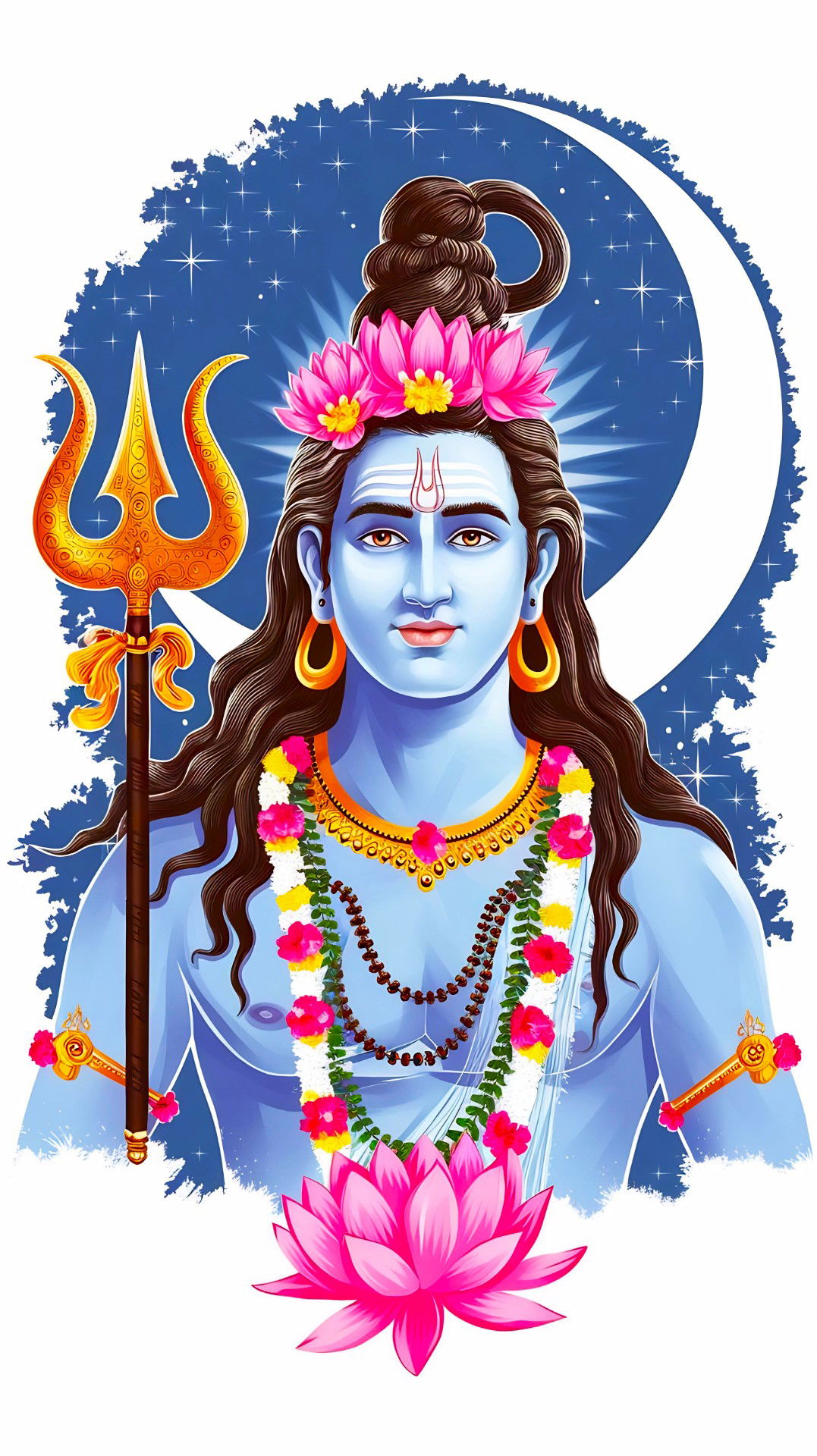 Blue-skinned shiva with trishul and lotus.