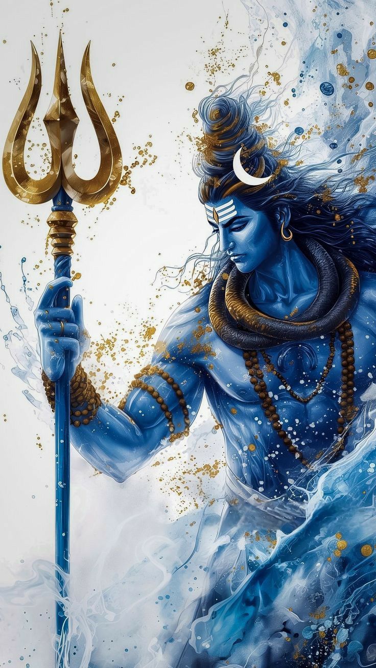 Powerful Shiva with trident, digital art.