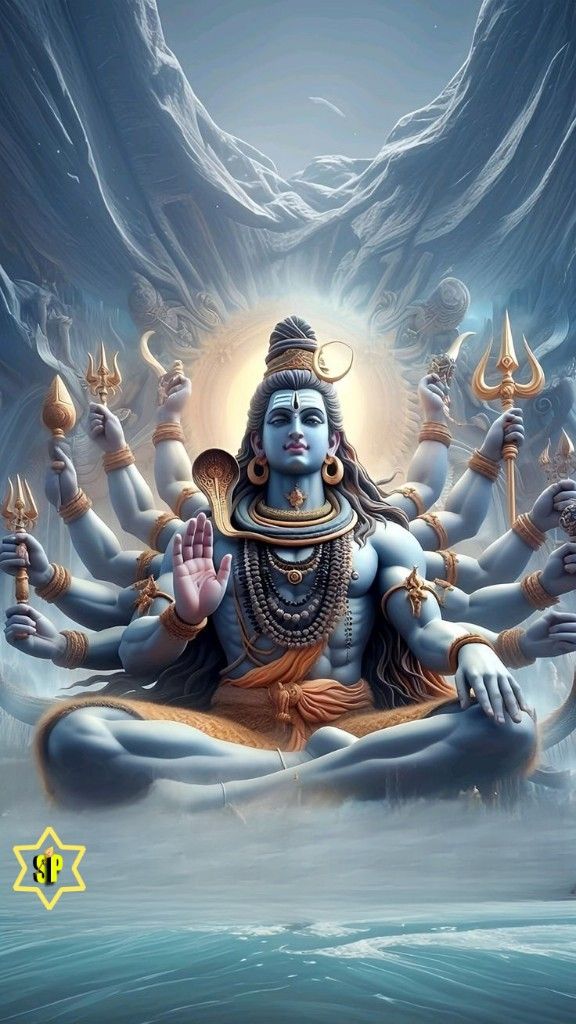 Blue-skinned Shiva in meditative pose