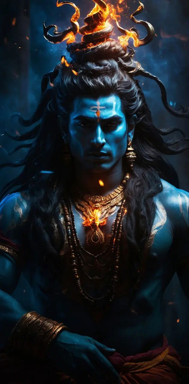 Lord Shiva intense portrait blue skin