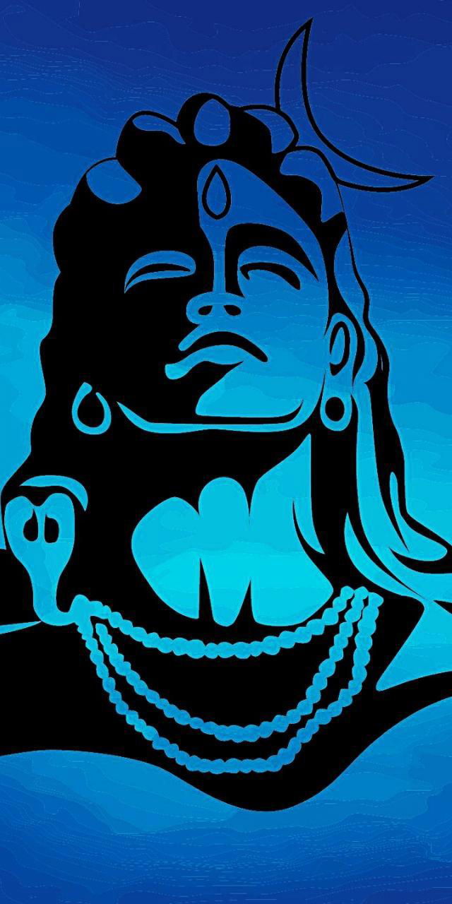 Blue Shiva portrait with serpent and moon