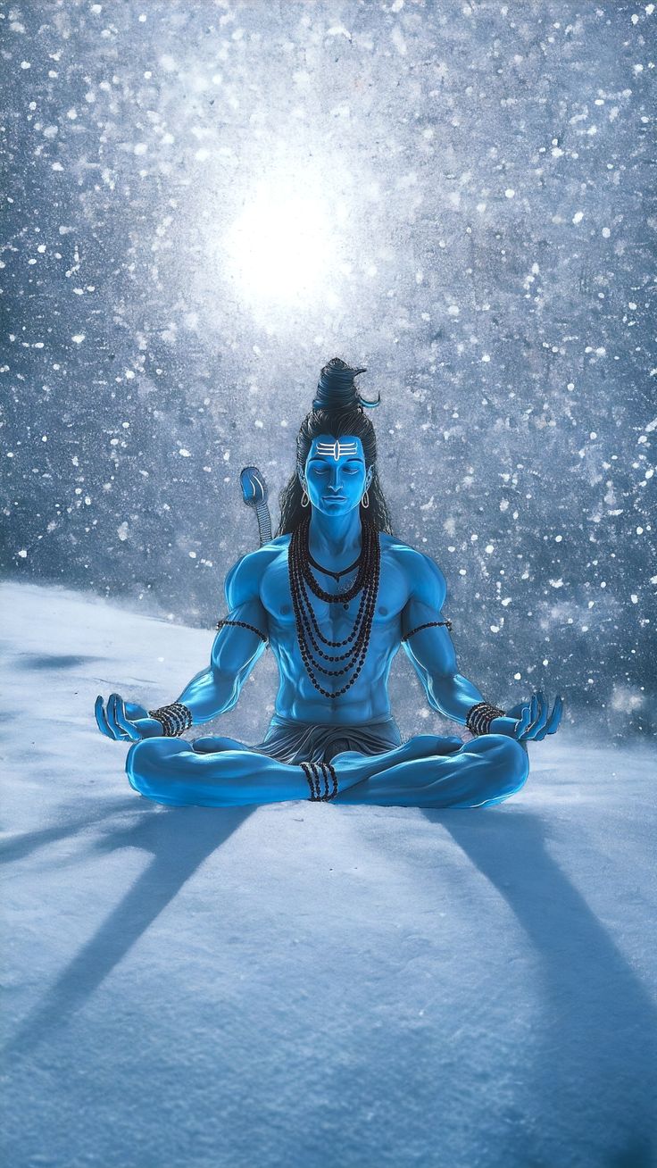 Meditating Shiva in snowy mountains