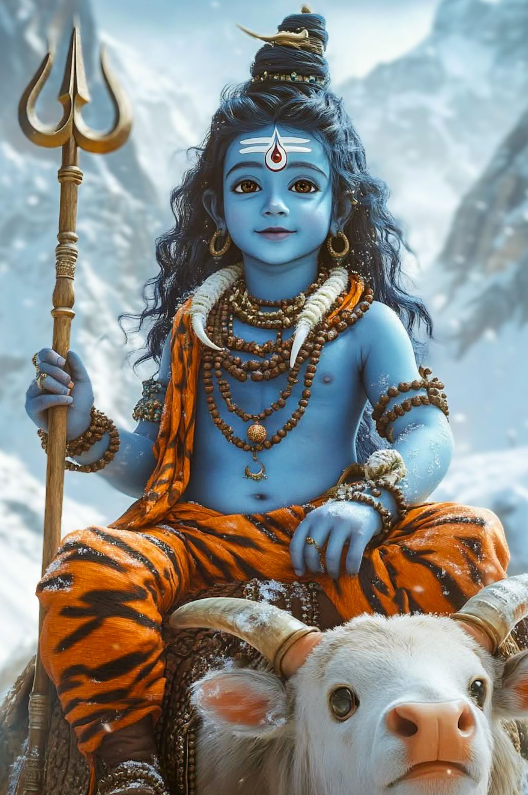 Young Shiva riding Nandi in mountains