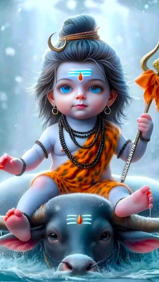 Baby Shiva riding Nandi the bull