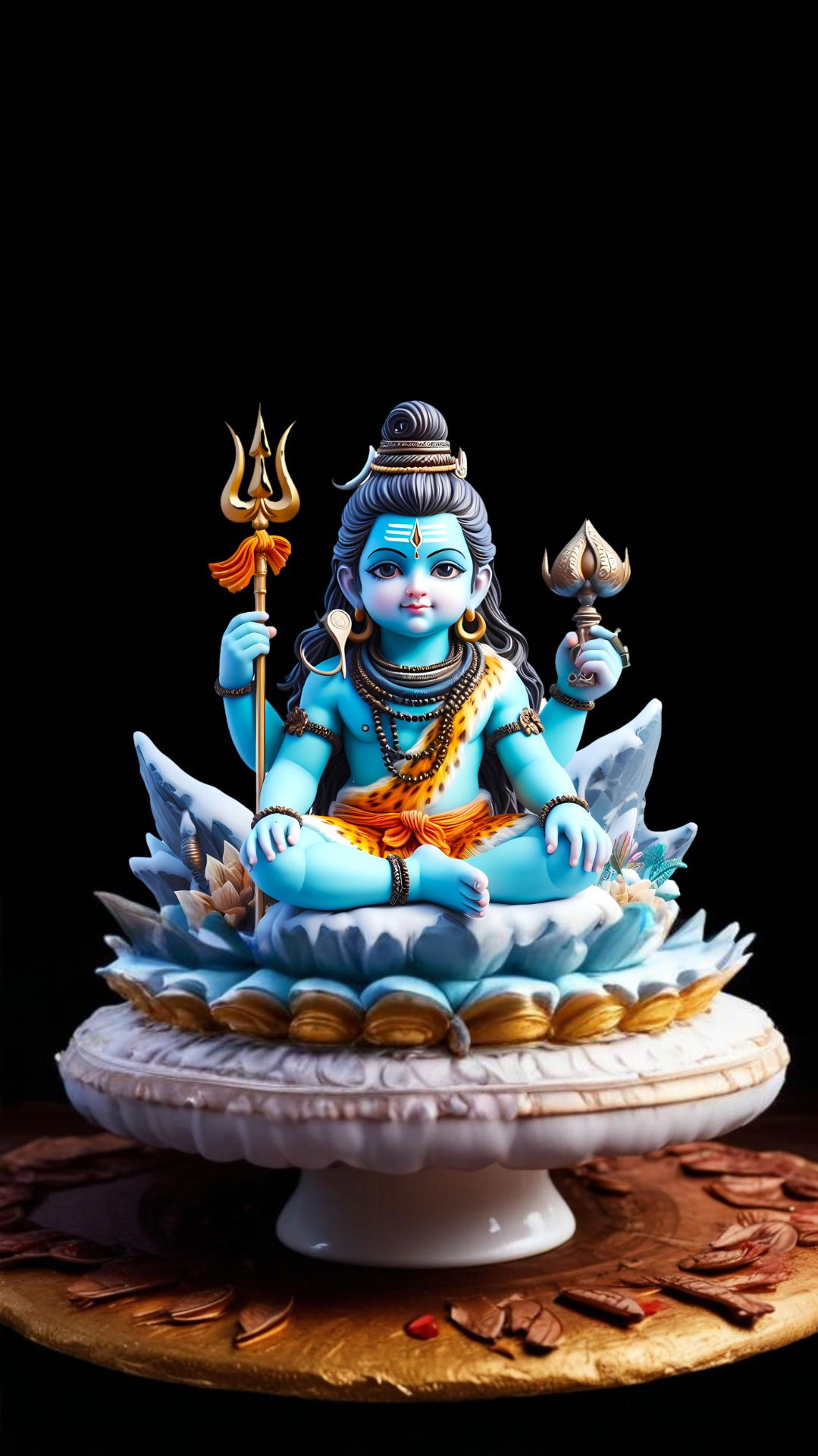 Young Shiva meditating on a lotus