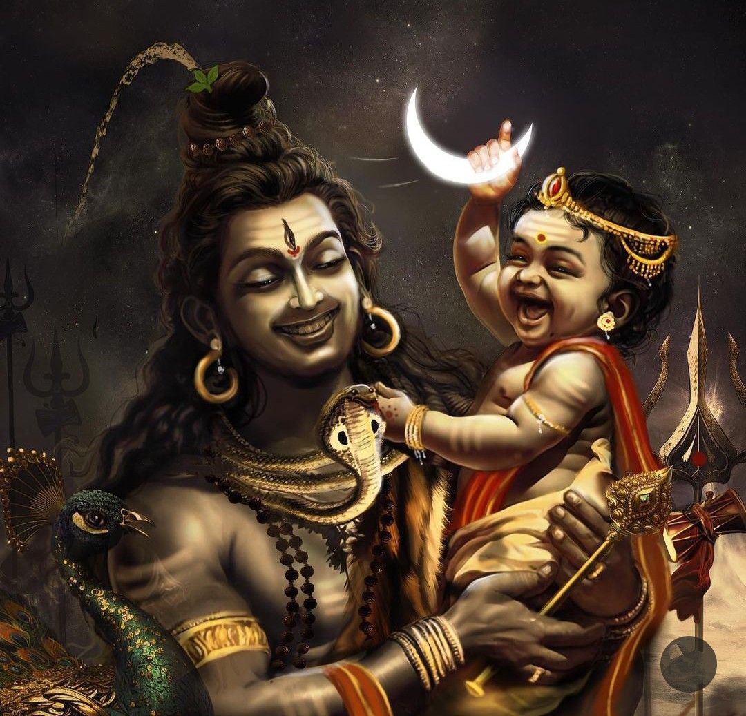 Shiva lovingly cradles a baby deity.