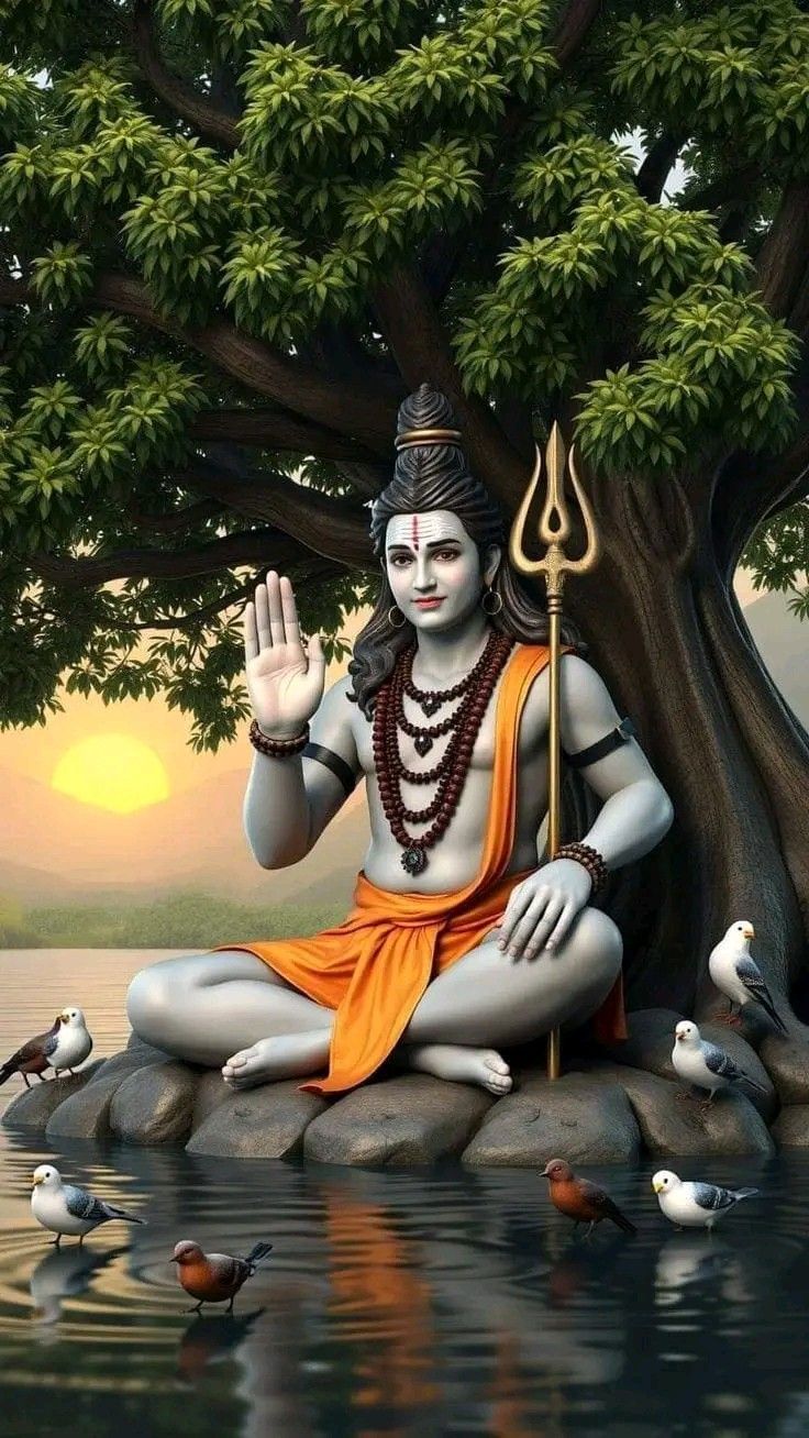 Shiva meditating under a banyan tree