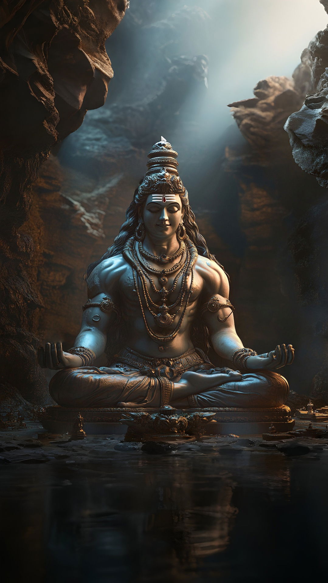 Meditating Shiva in mountain cave