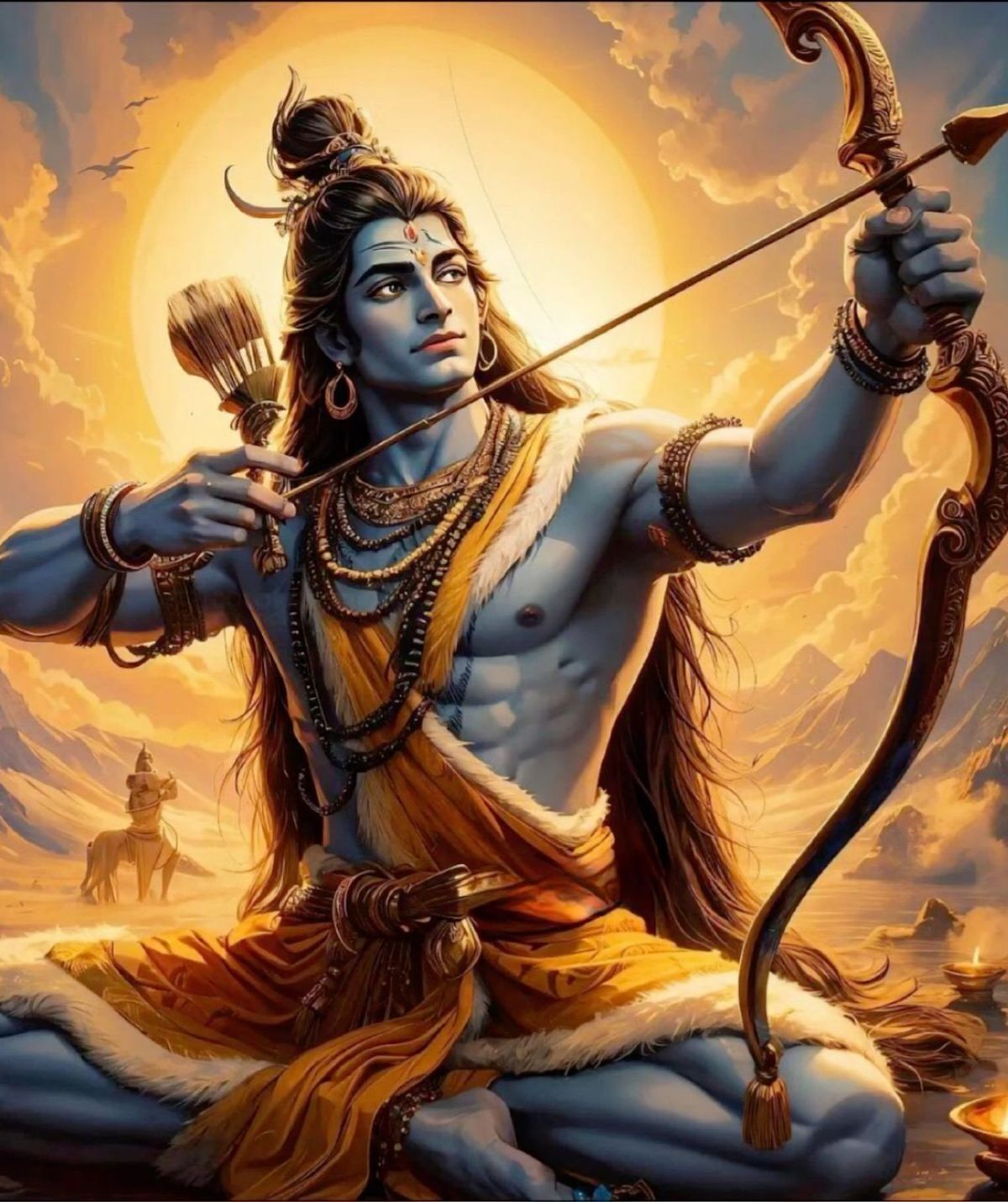 Shiva drawing a golden bow.