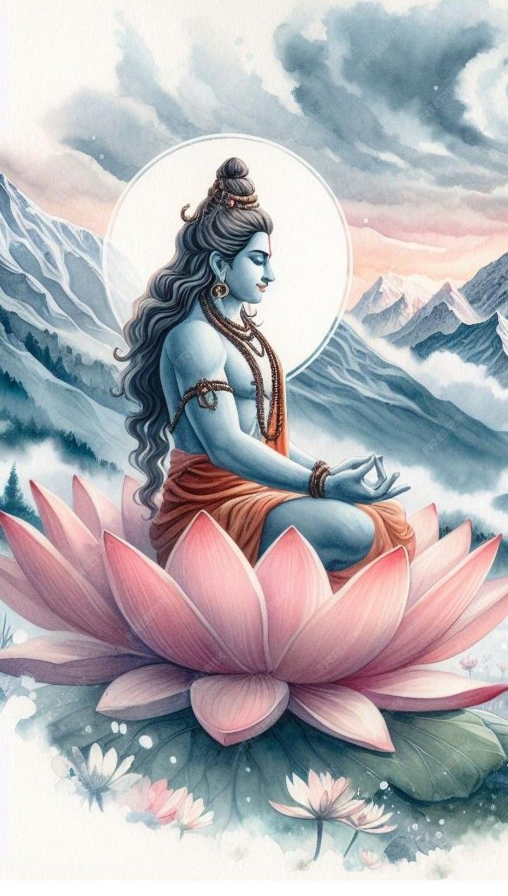 Shiva meditating on a lotus flower