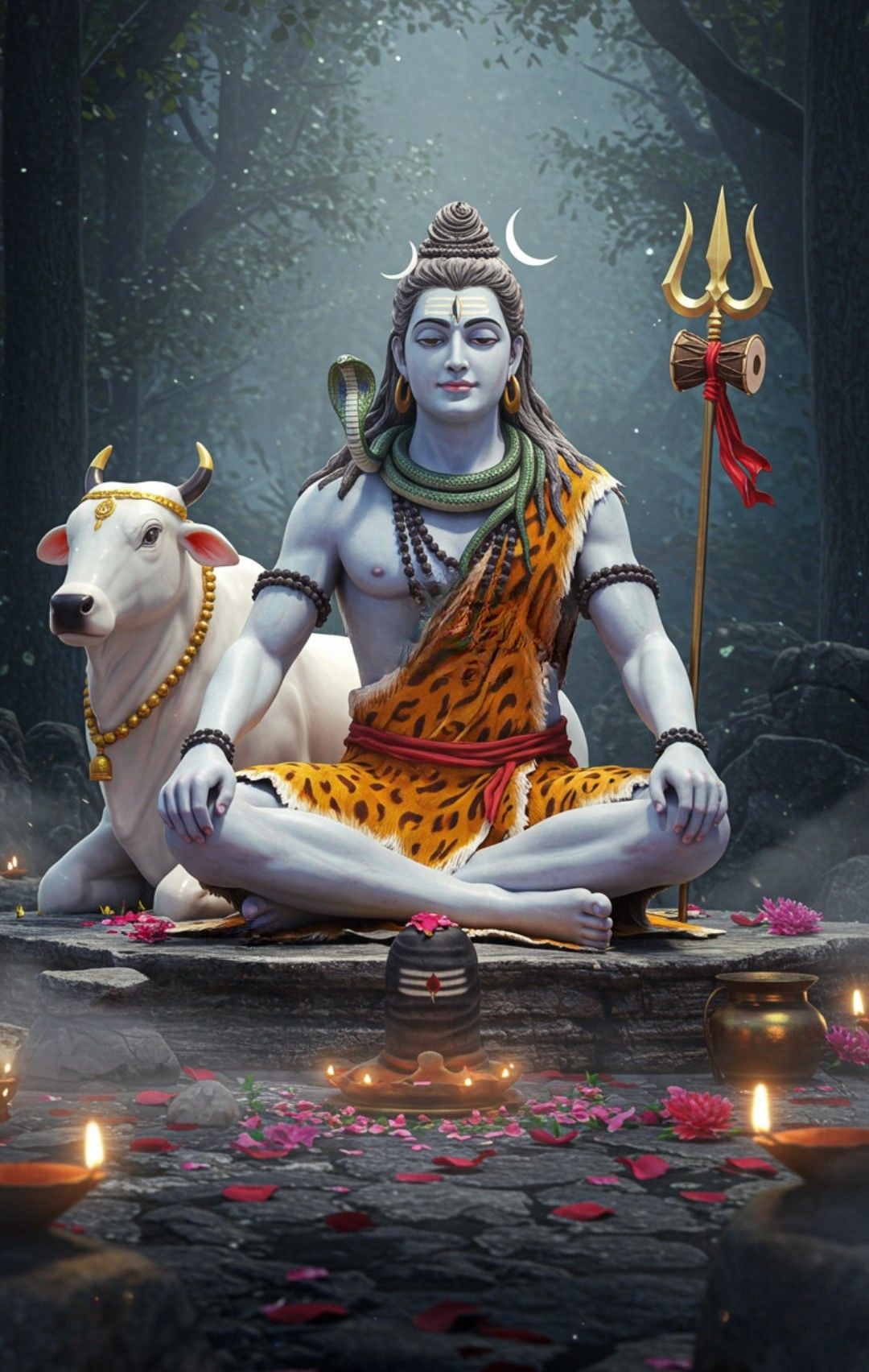 Lord Shiva meditating with Nandi bull