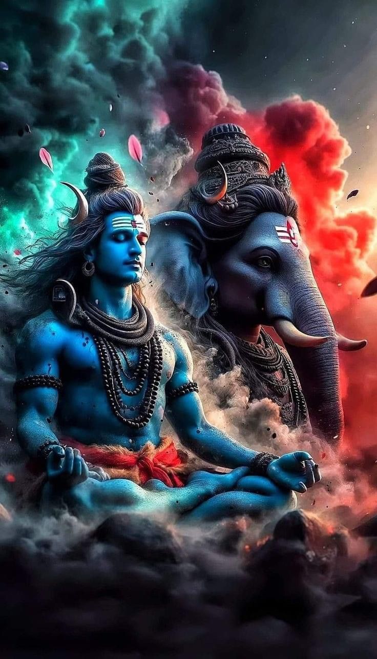 Shiva and Ganesha meditating divine wallpaper