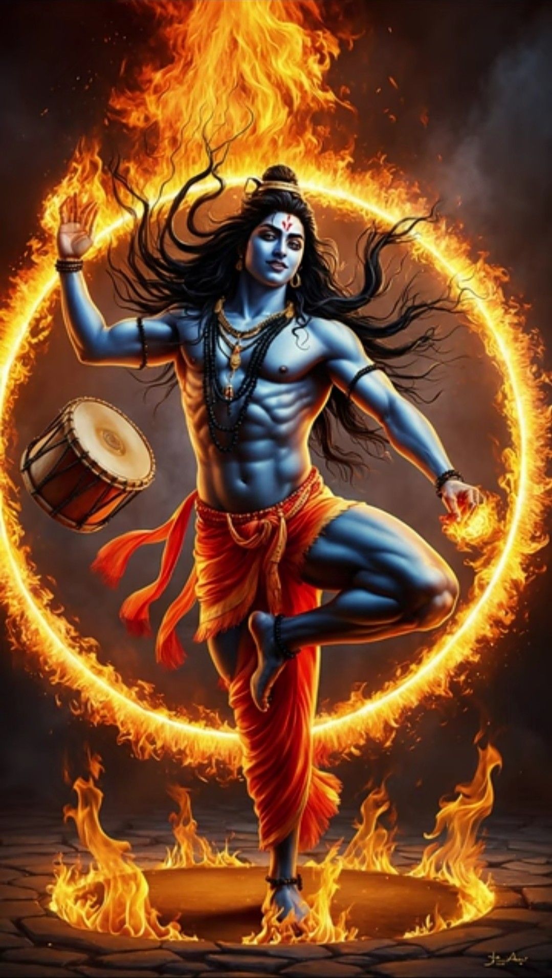 Shiva dancing amidst celestial flames