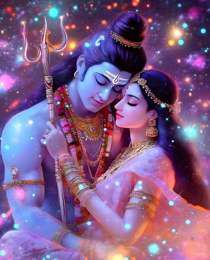 Shiva and Parvati in celestial embrace