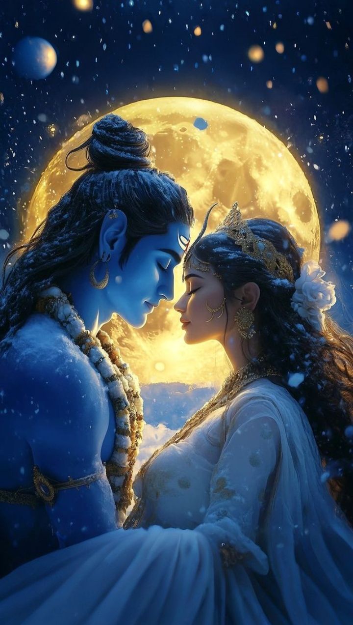 Shiva and Parvati under a full moon