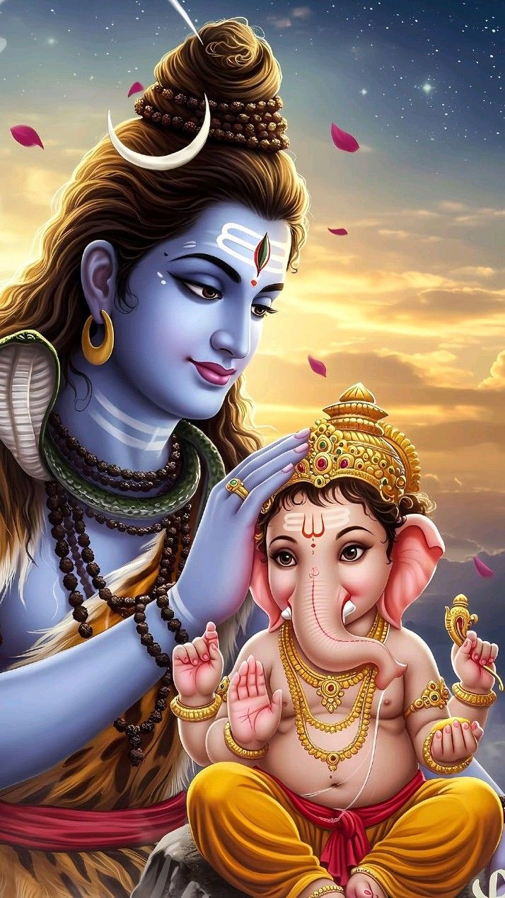 Shiva and Ganesha share a blessing
