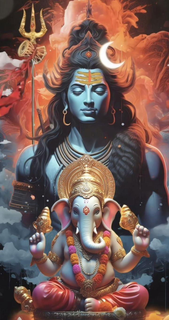 Shiva and Ganesha divine portrait