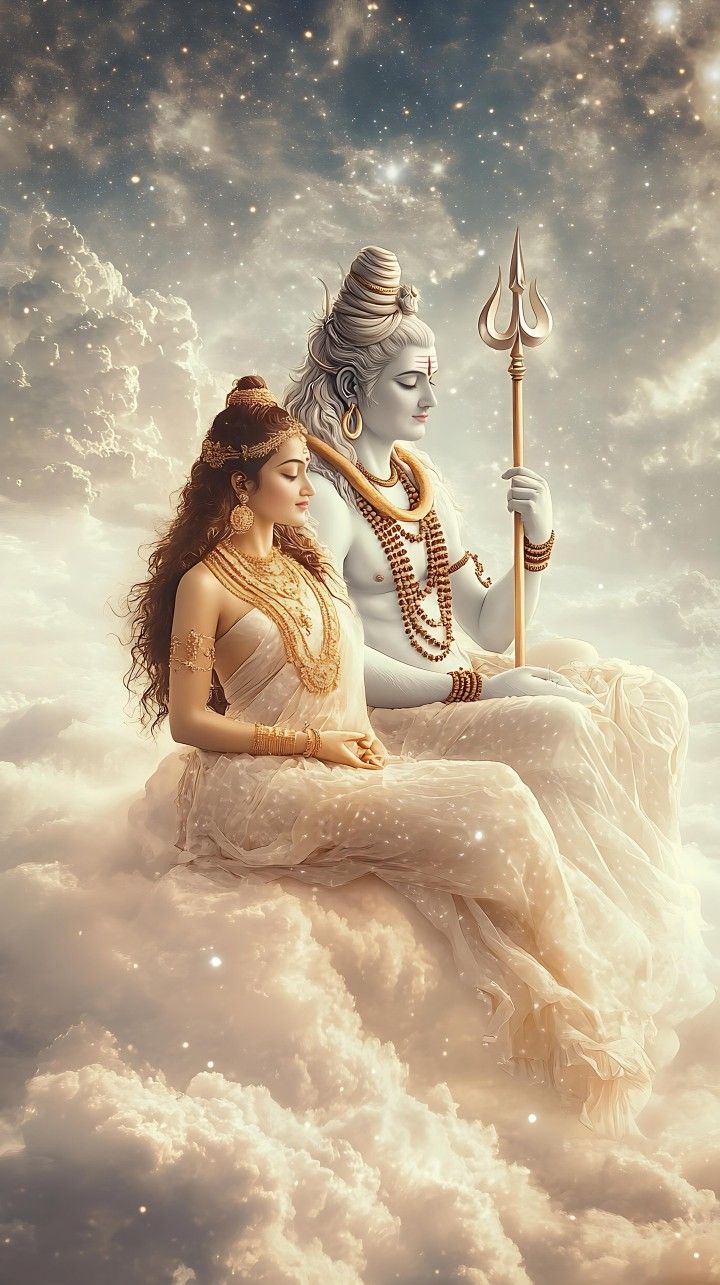 Shiva Parvati amidst cosmic clouds