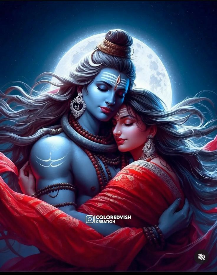 Shiva and Parvati in loving embrace.