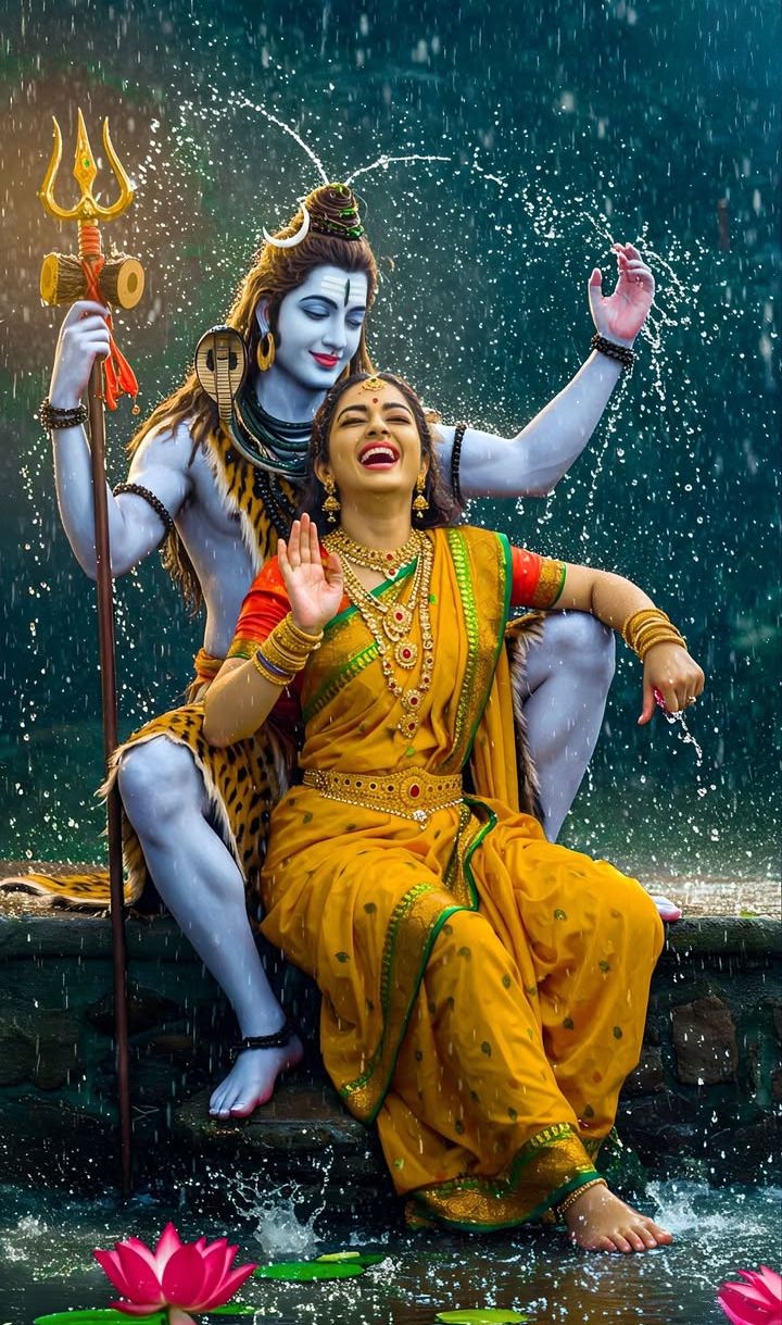 Shiva and Parvati in monsoon rain