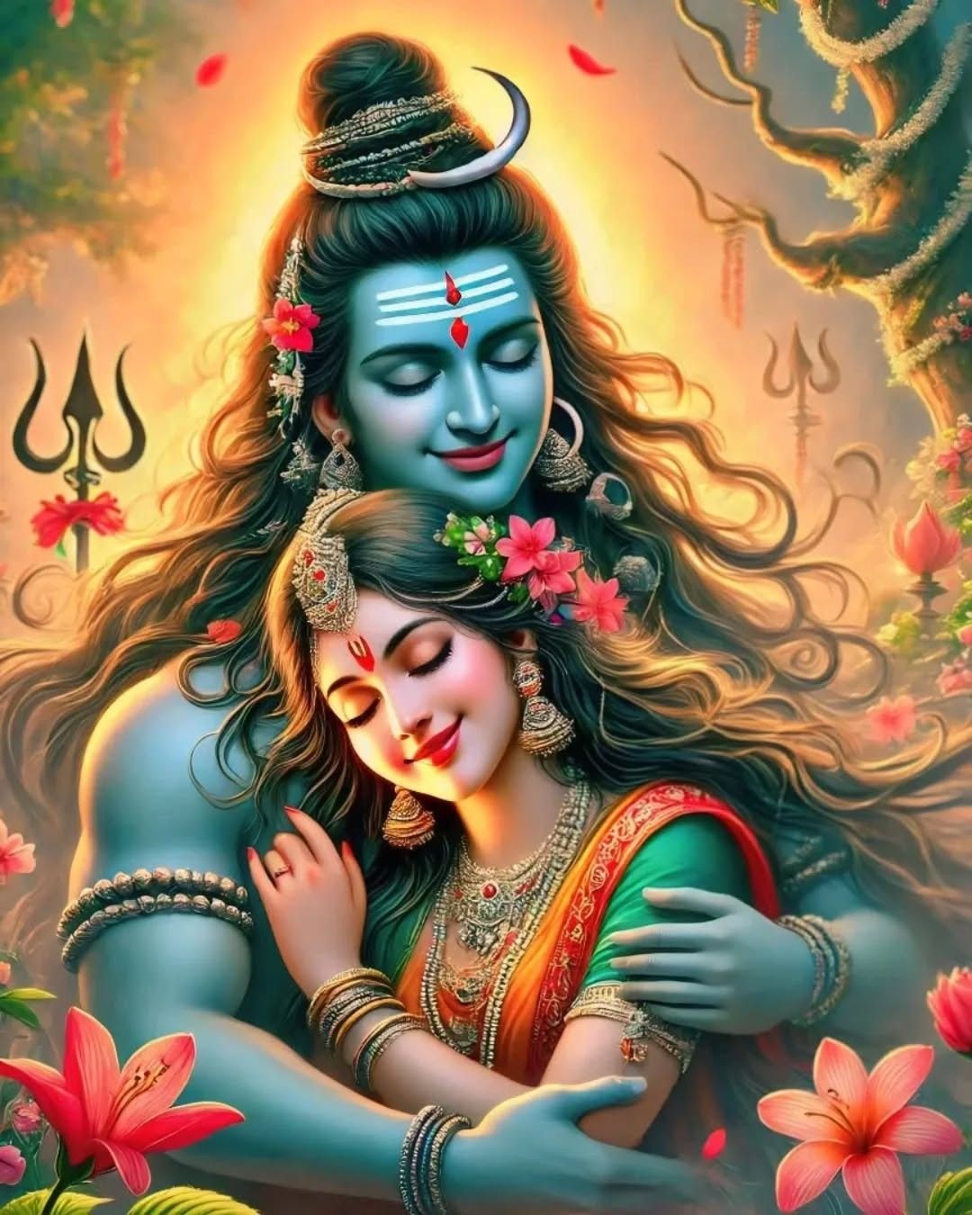 Shiva and Parvati in a loving embrace