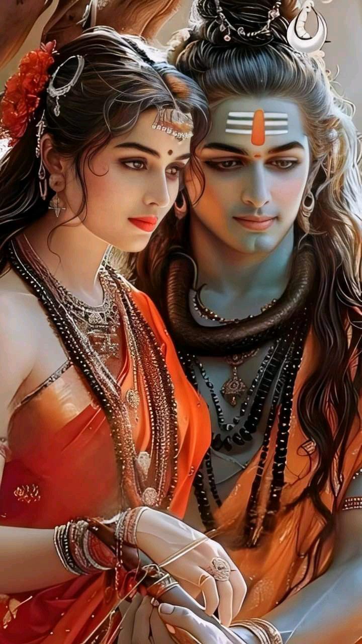 Shiva and Parvati embracing lovingly