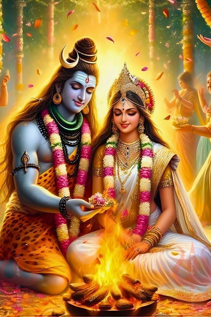 Shiva and Parvati performing a ritual