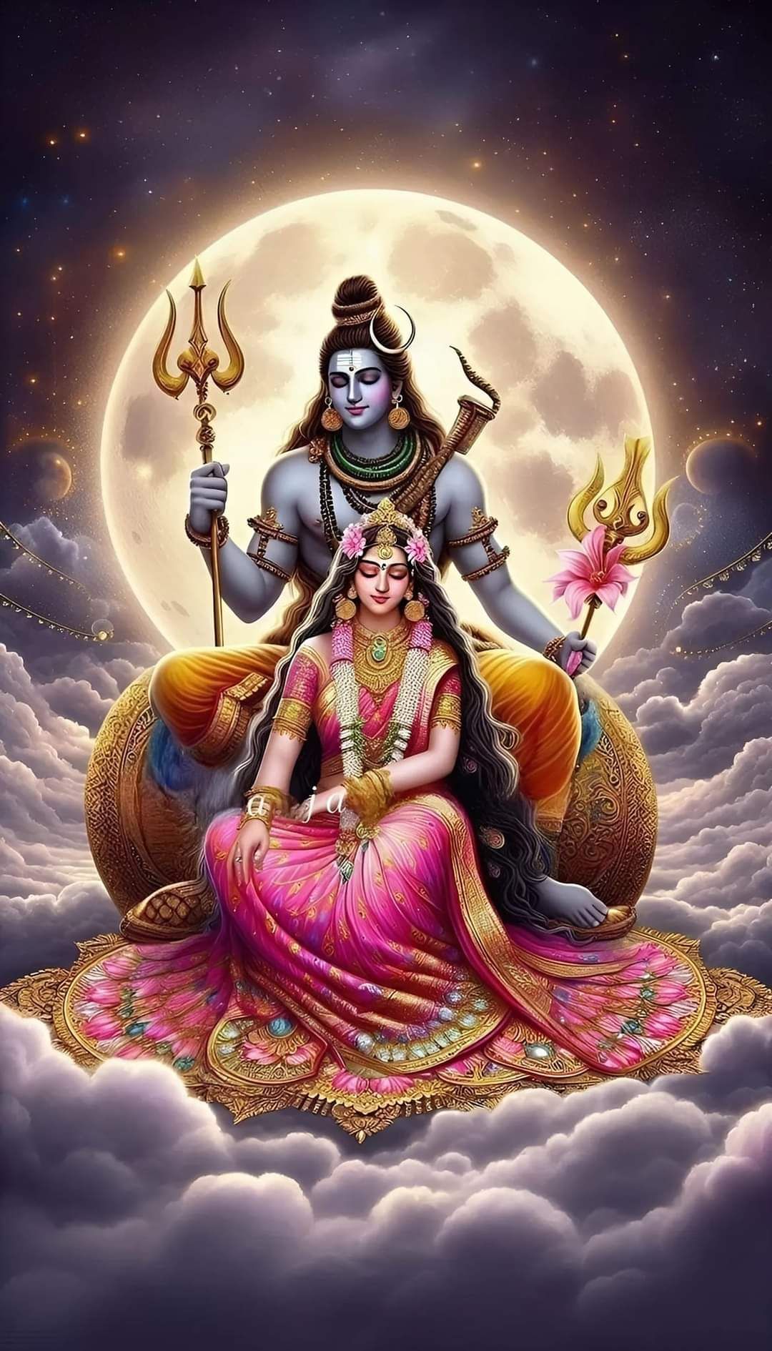 Shiva and Parvati divine celestial embrace