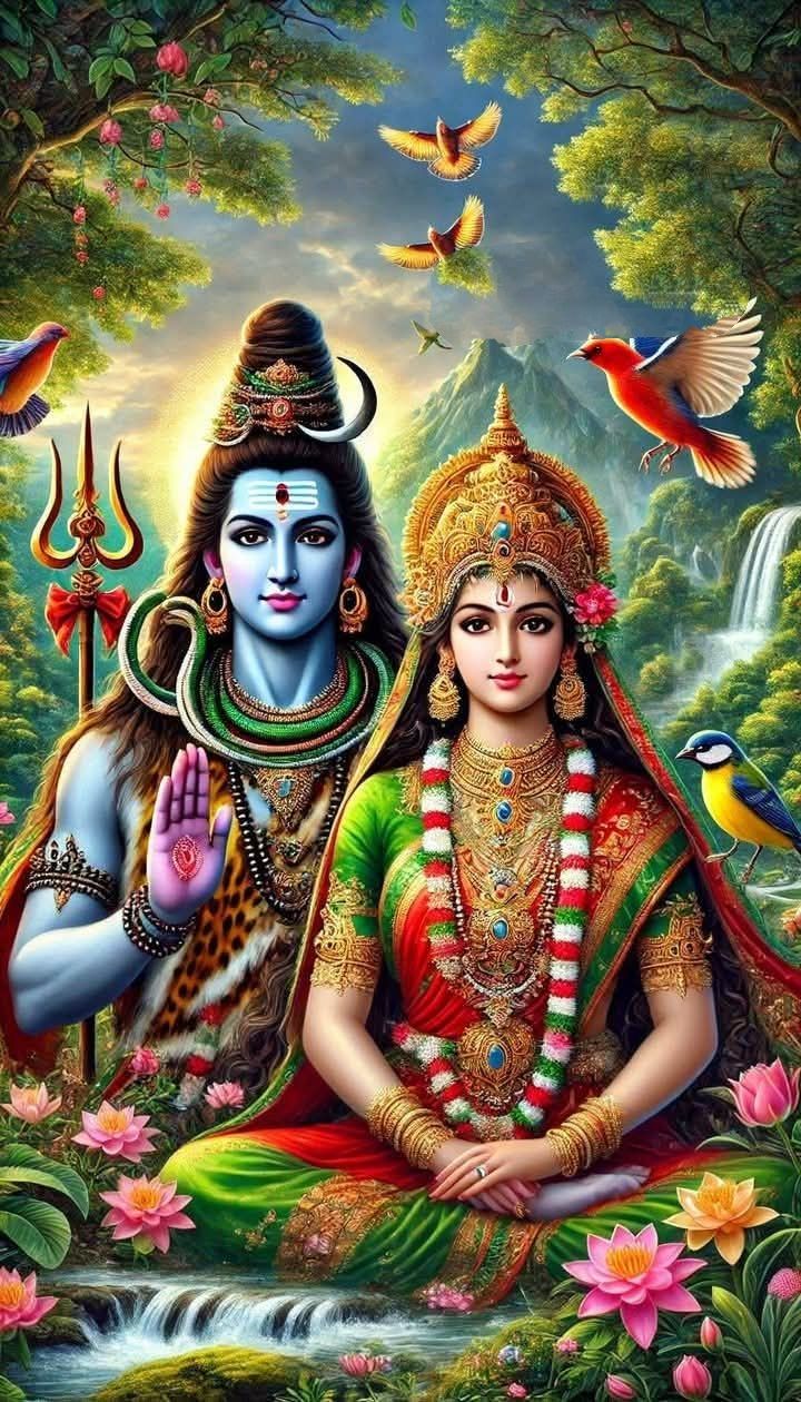 Shiva and Parvati in a floral setting