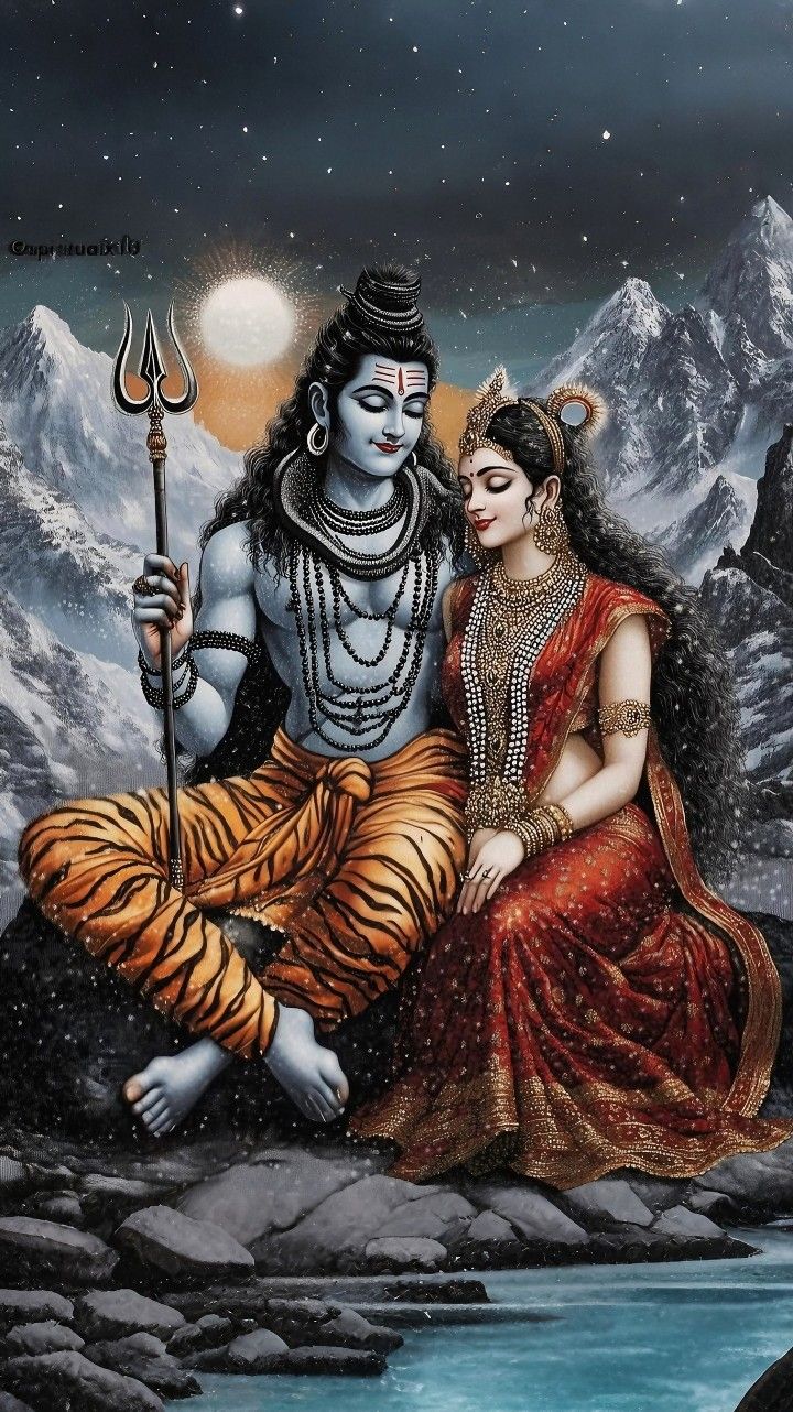 Shiva Parvati divine couple mountains