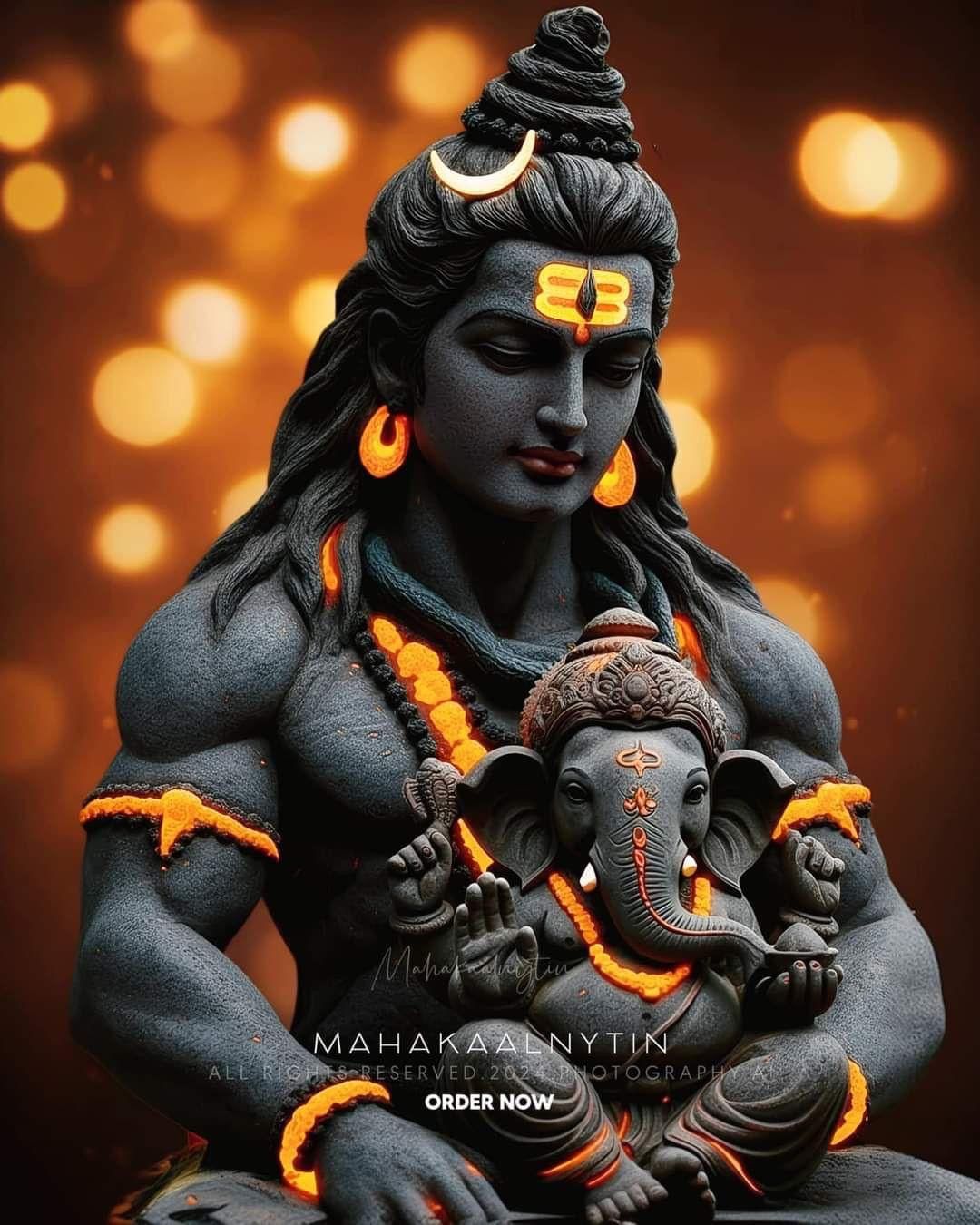 Shiva embracing Ganesha, divine protection