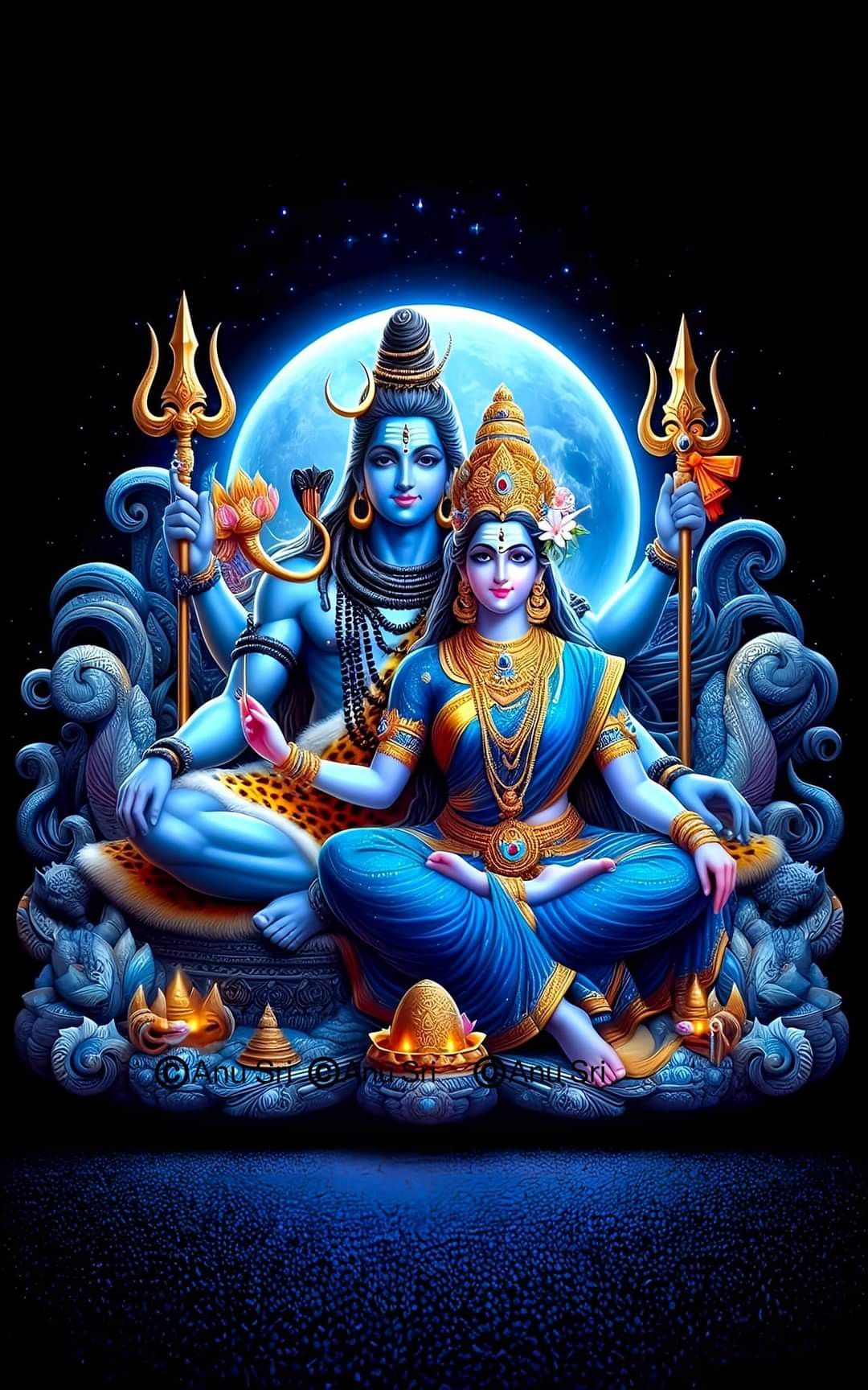 Shiva and Parvati meditating on Kailash.