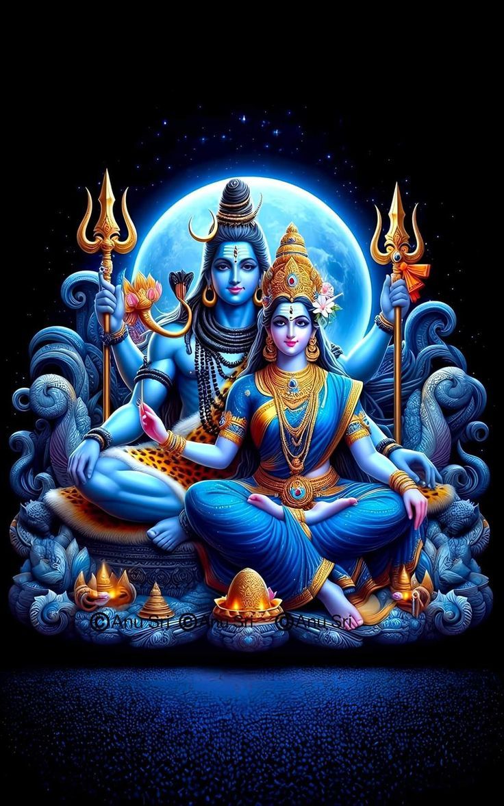 Shiva Parvati meditating on Mount Kailash