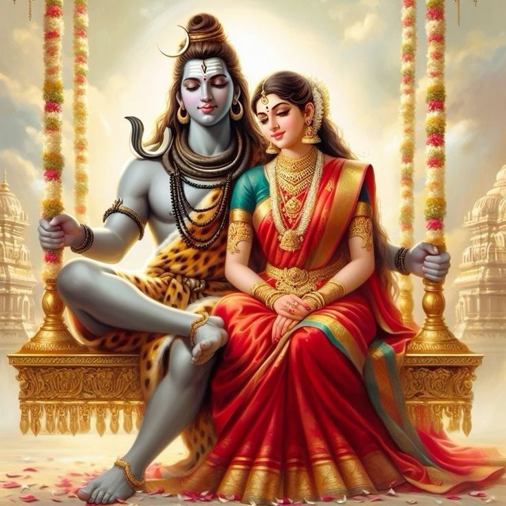 Shiva and Parvati on a golden swing