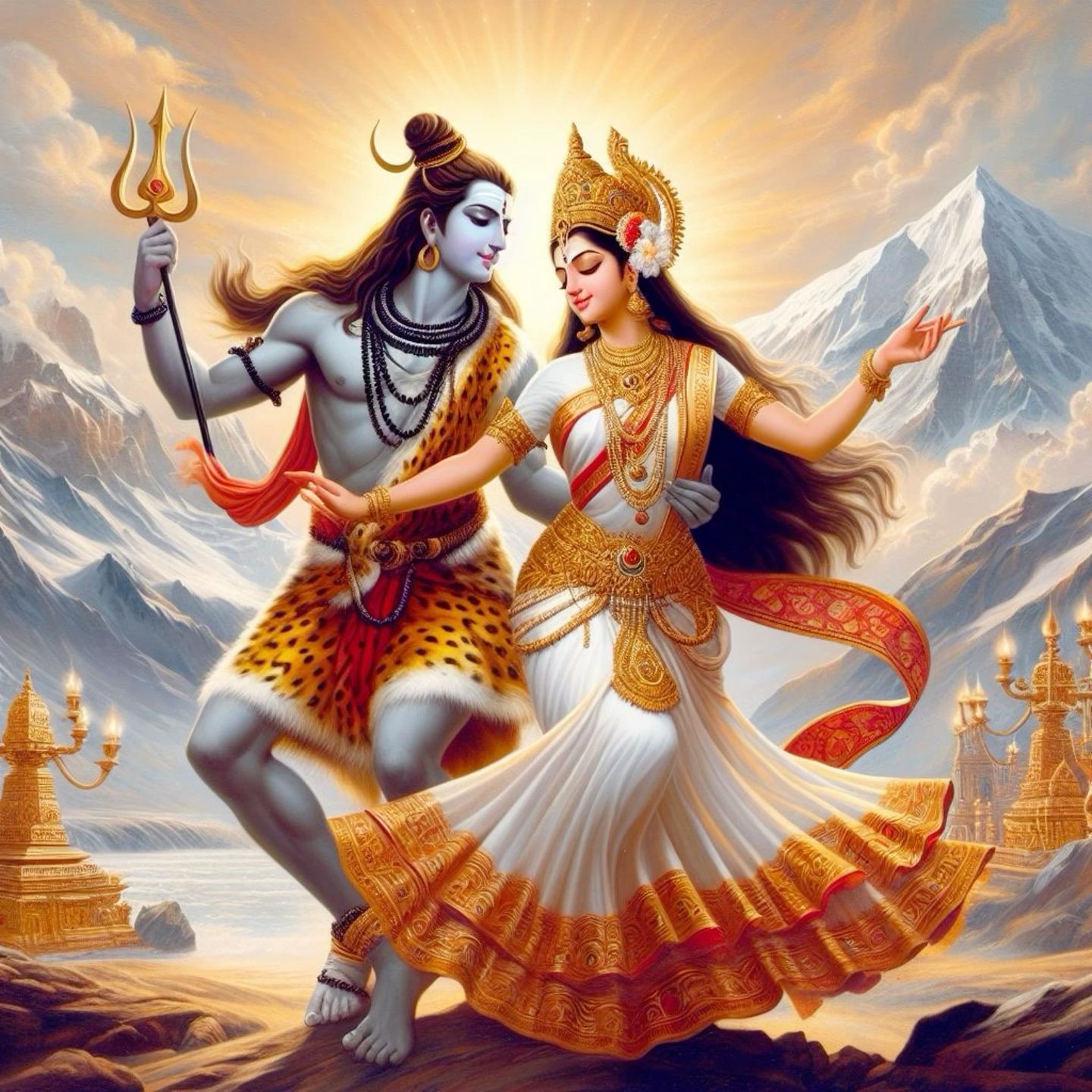 Shiva and Parvati dancing in Himalayas