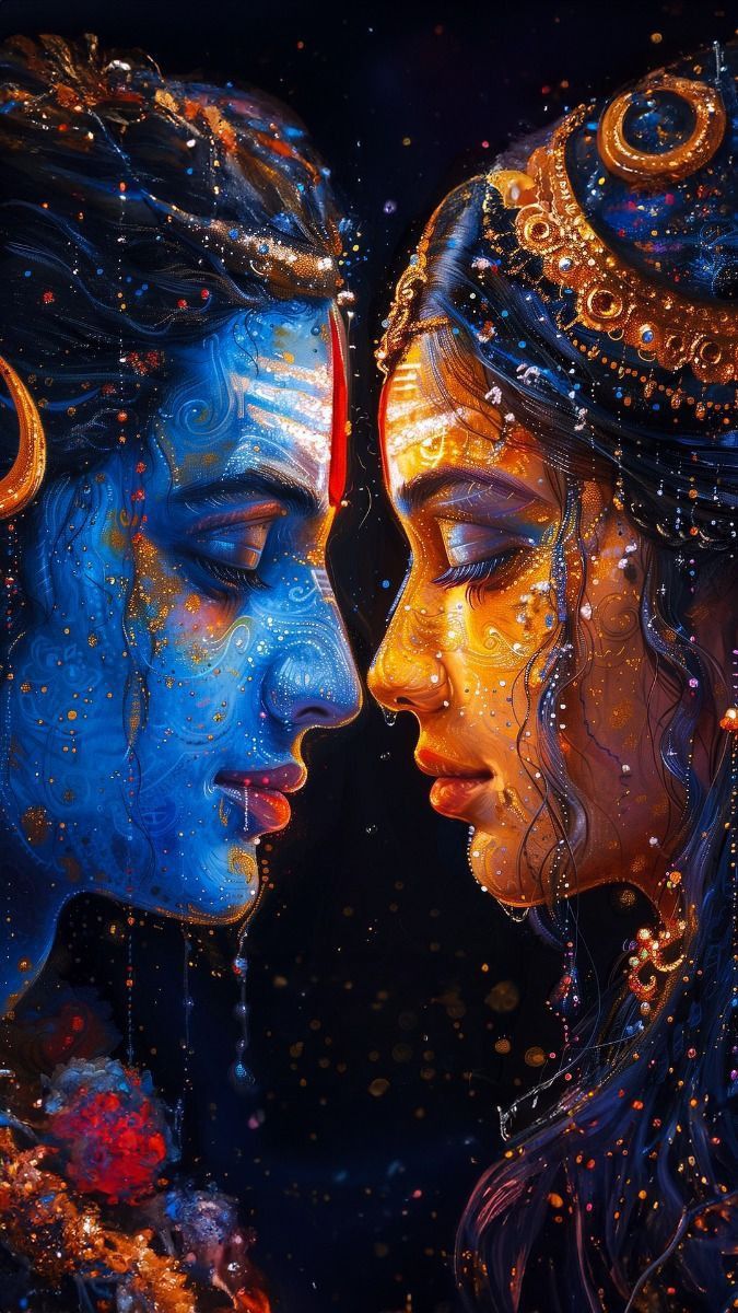 Shiva and Parvati cosmic divine portrait