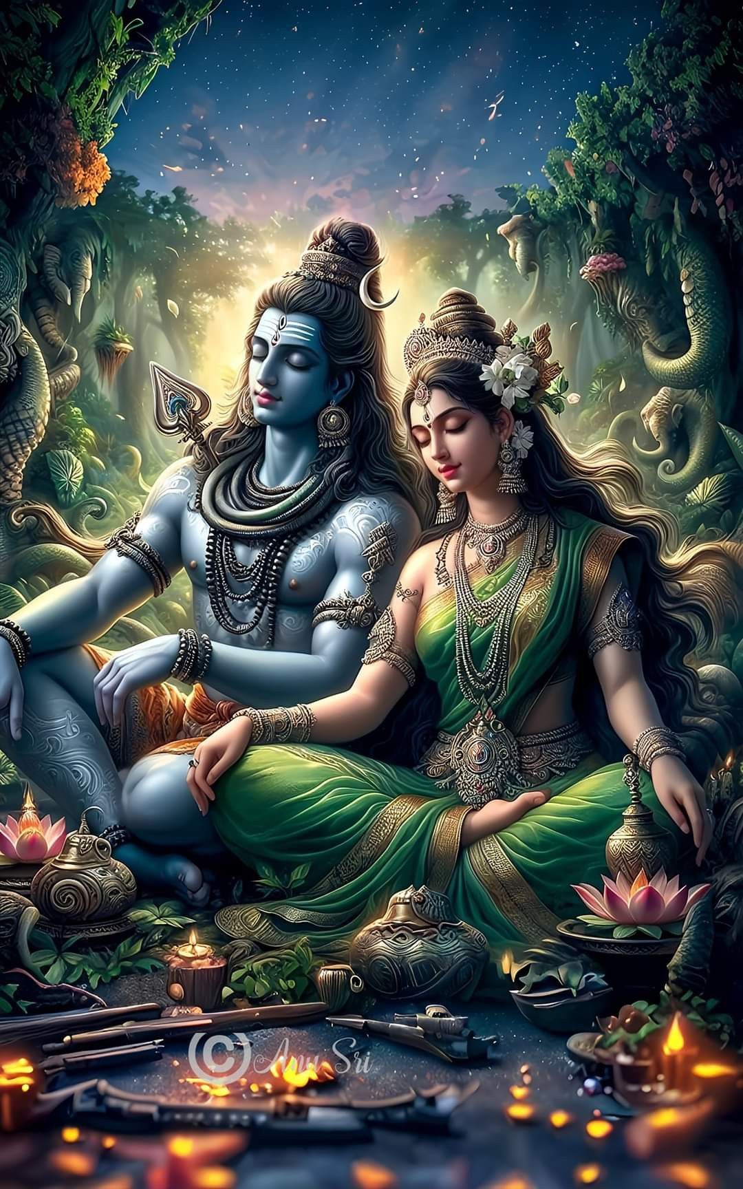 Shiva Parvati divine couple serene