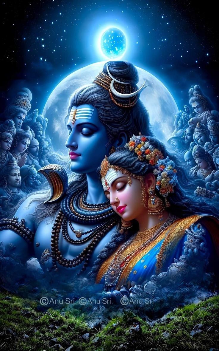 Shiva and Parvati in celestial embrace.