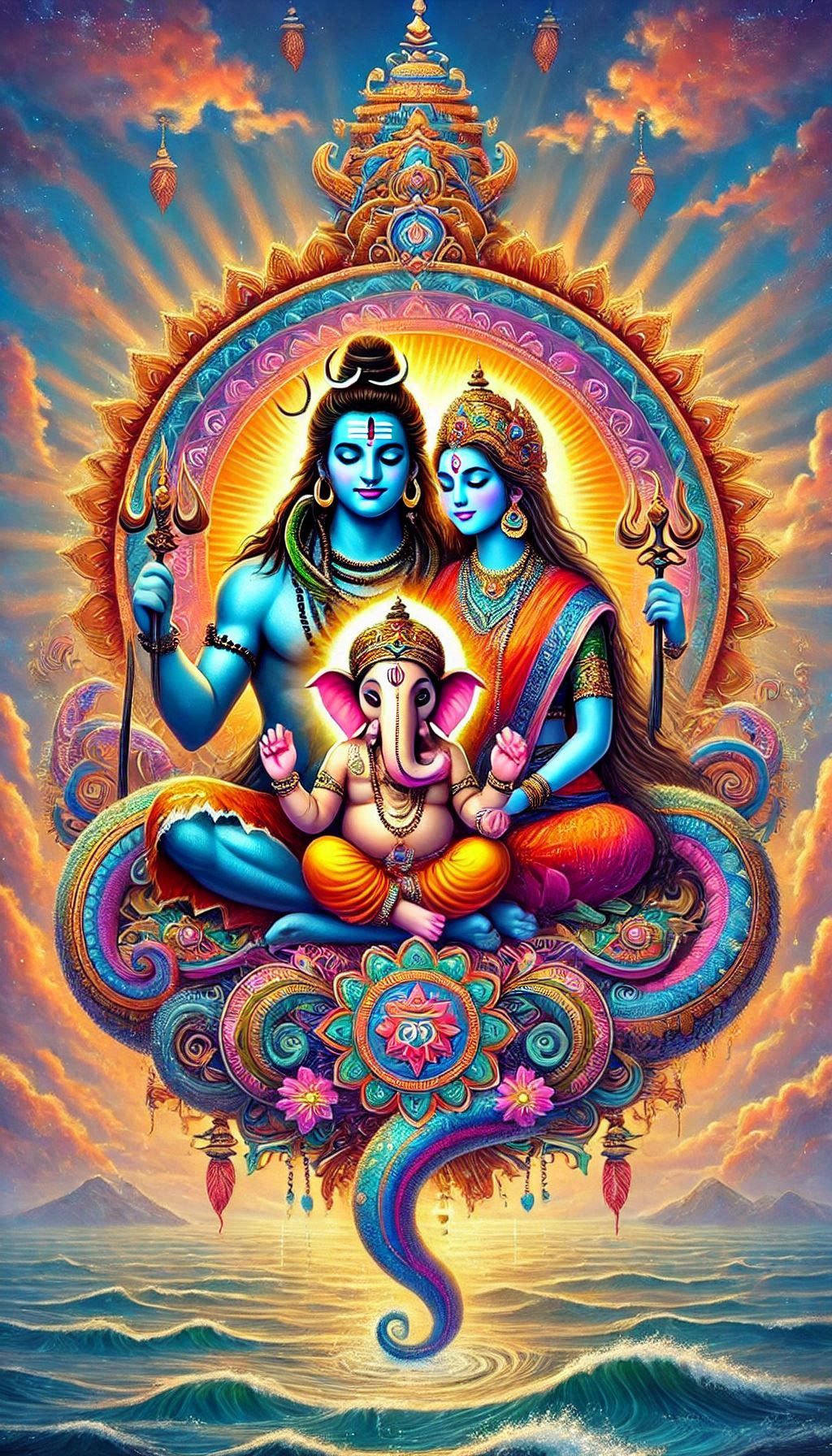 Shiva Parvati and Ganesha divine family